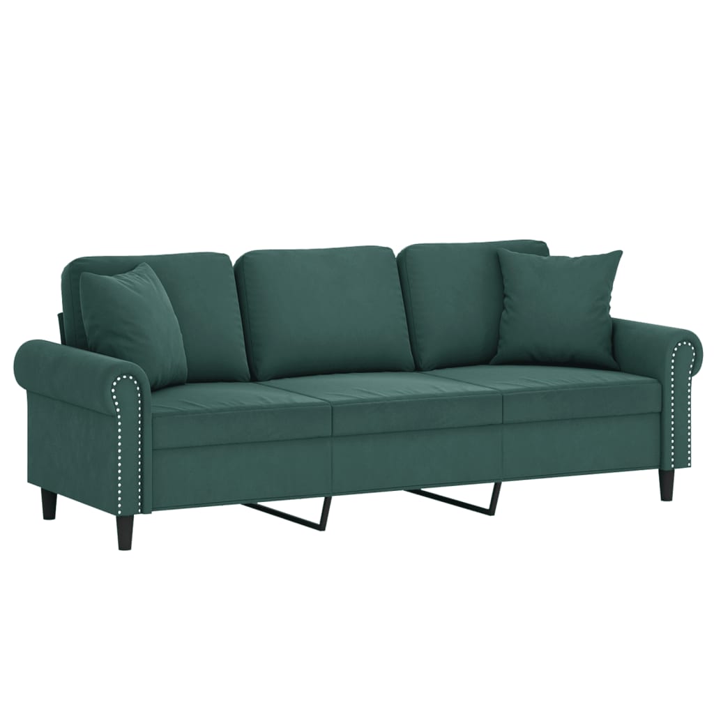 vidaXL Canapea cu 3 locuri cu pernuțe, verde închis, 180 cm, catifea vidaXL Canapea cu 3 locuri cu pernuțe, verde închis, 180 cm, catifea