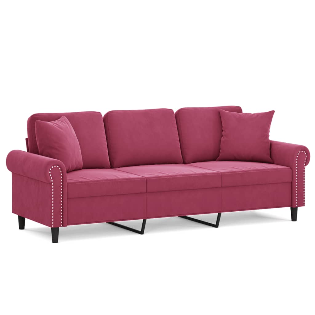 vidaXL Canapea cu 3 locuri cu pernuțe, roșu vin, 180 cm, catifea vidaXL Canapea cu 3 locuri cu pernuțe, roșu vin, 180 cm, catifea