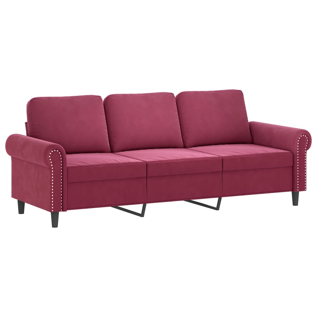 vidaXL Canapea cu 3 locuri cu pernuțe, roșu vin, 180 cm, catifea vidaXL Canapea cu 3 locuri cu pernuțe, roșu vin, 180 cm, catifea