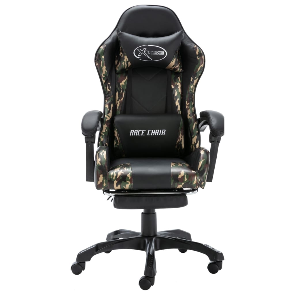 vidaXL Scaun de jocuri cu taburet, negru și camuflaj, piele ecologică vidaXL Scaun de jocuri cu taburet, negru și camuflaj, piele ecologică