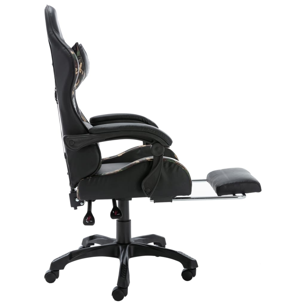 vidaXL Scaun de jocuri cu taburet, negru și camuflaj, piele ecologică vidaXL Scaun de jocuri cu taburet, negru și camuflaj, piele ecologică