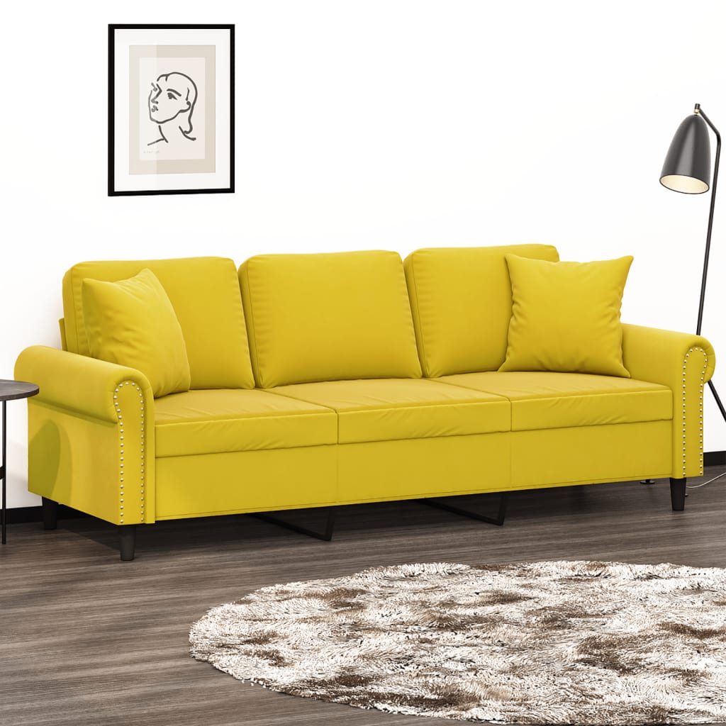 vidaXL Canapea cu 3 locuri cu pernuțe, galben, 180 cm, catifea vidaXL Canapea cu 3 locuri cu pernuțe, galben, 180 cm, catifea