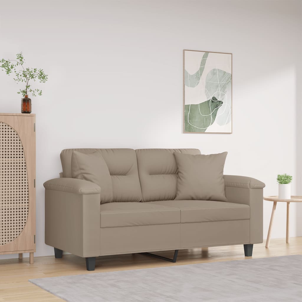 vidaXL Canapea cu 2 locuri, cu perne, gri taupe, 120 cm, microfibră vidaXL Canapea cu 2 locuri, cu perne, gri taupe, 120 cm, microfibră