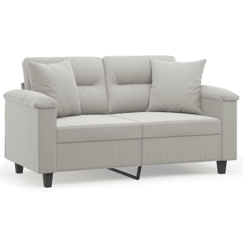 vidaXL Canapea cu 2 locuri, cu perne, gri, 120 cm, microfibră