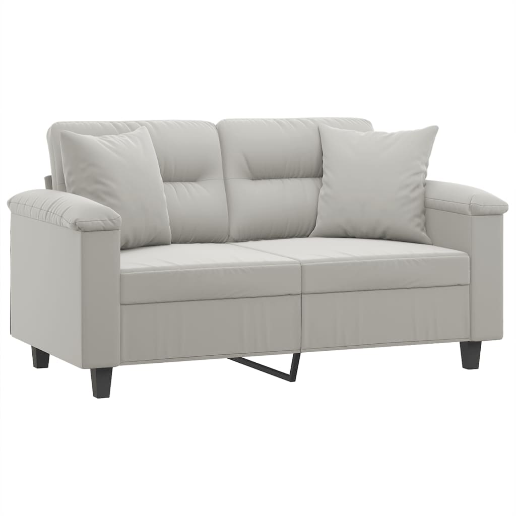 vidaXL Canapea cu 2 locuri, cu perne, gri, 120 cm, microfibră