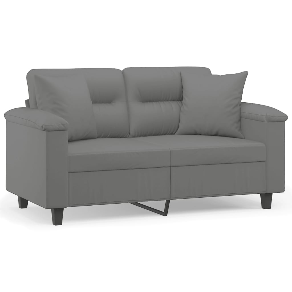 vidaXL Canapea cu 2 locuri, cu perne, gri, 120 cm, microfibră vidaXL Canapea cu 2 locuri, cu perne, gri, 120 cm, microfibră