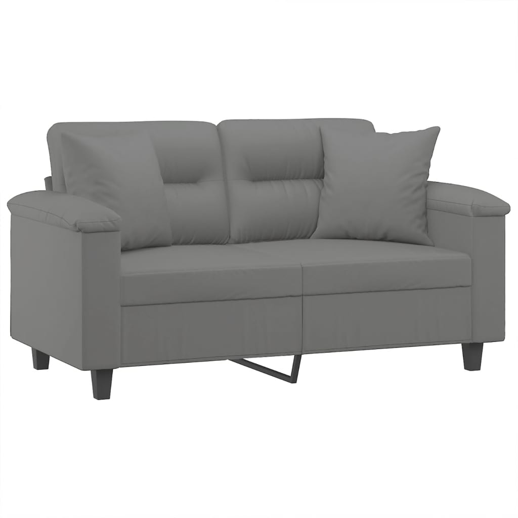 vidaXL Canapea cu 2 locuri, cu perne, gri, 120 cm, microfibră vidaXL Canapea cu 2 locuri, cu perne, gri, 120 cm, microfibră