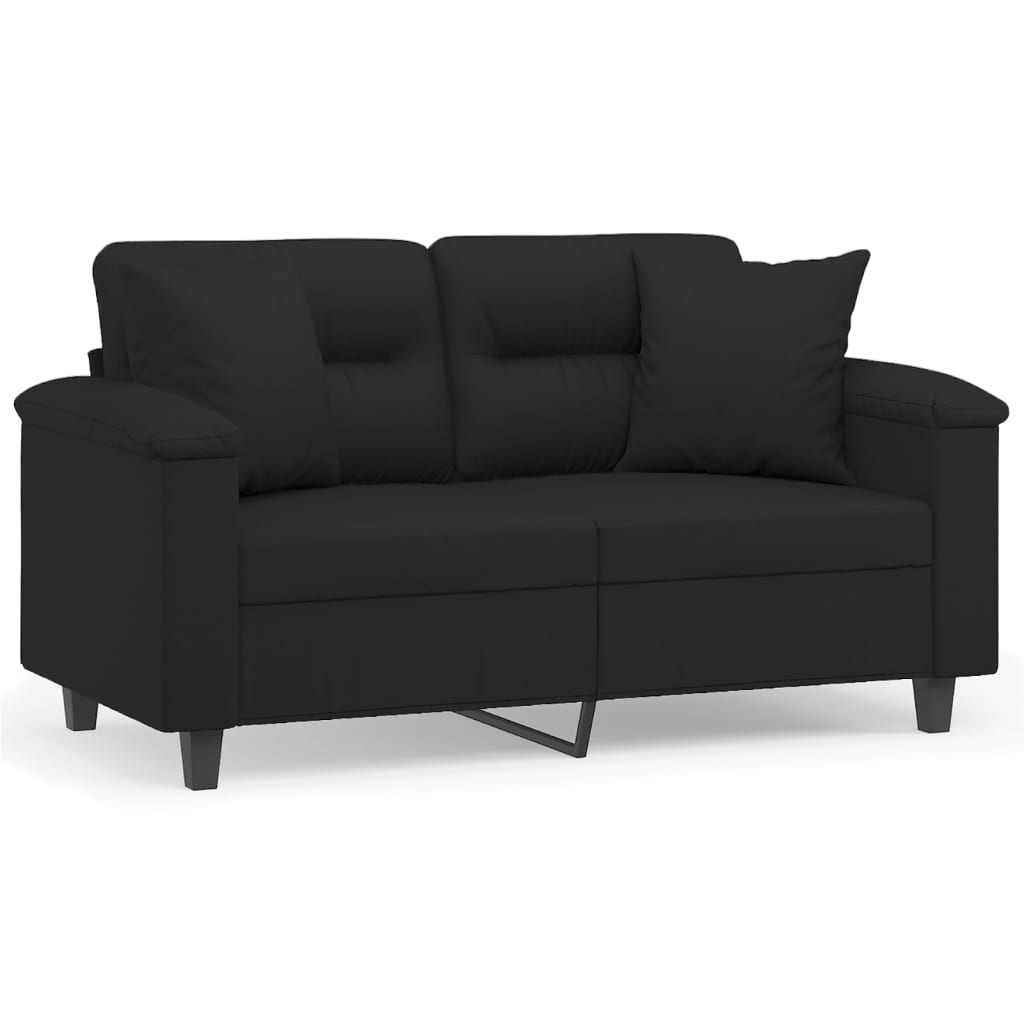 vidaXL Canapea cu 2 locuri, cu perne, negru, 120 cm, microfibră