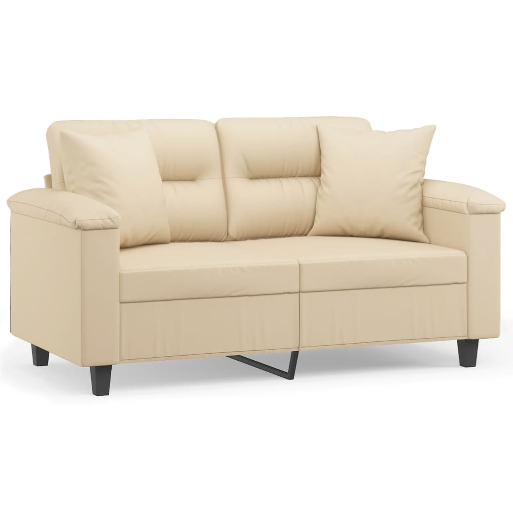 vidaXL Canapea cu 2 locuri, cu perne, crem, 120 cm, microfibră