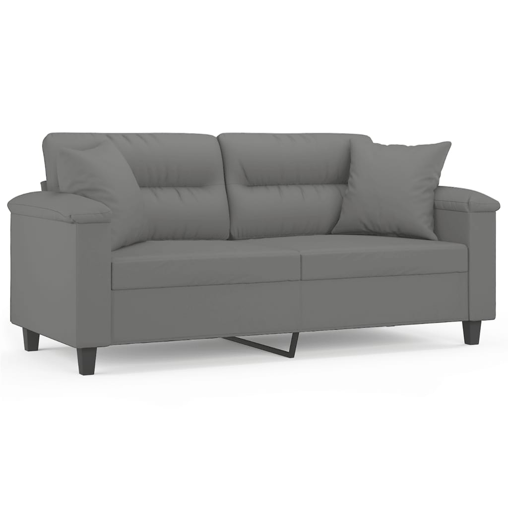 vidaXL Canapea cu 2 locuri, cu perne, gri, 140 cm, microfibră vidaXL Canapea cu 2 locuri, cu perne, gri, 140 cm, microfibră