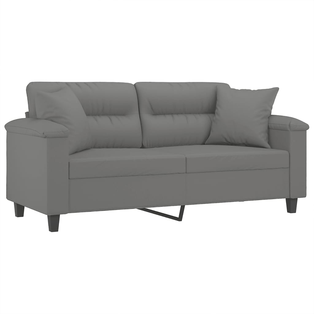 vidaXL Canapea cu 2 locuri, cu perne, gri, 140 cm, microfibră vidaXL Canapea cu 2 locuri, cu perne, gri, 140 cm, microfibră