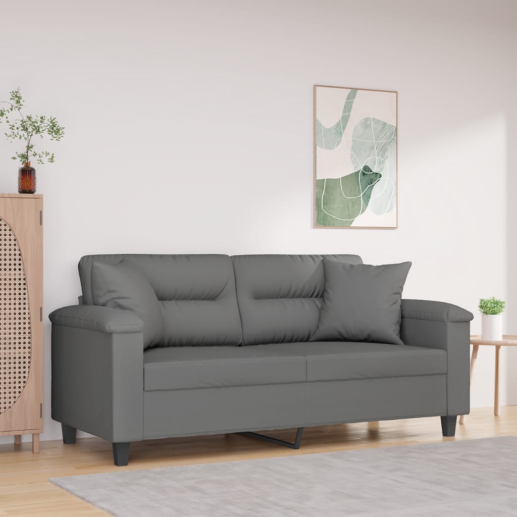 vidaXL Canapea cu 2 locuri, cu perne, gri, 140 cm, microfibră vidaXL Canapea cu 2 locuri, cu perne, gri, 140 cm, microfibră