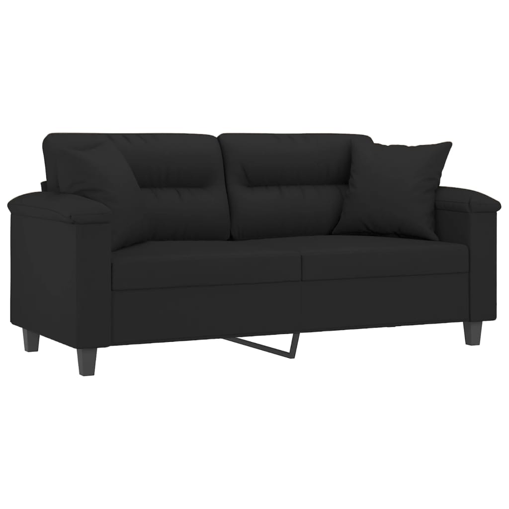 vidaXL Canapea cu 2 locuri, cu perne, negru, 140 cm, microfibră