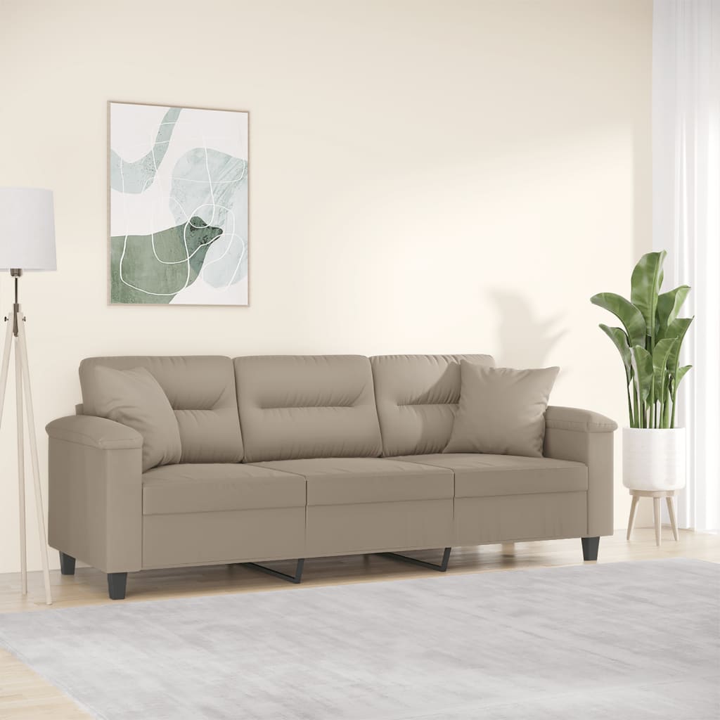 vidaXL Canapea cu 3 locuri și perne, gri taupe, 180 cm, microfibră vidaXL Canapea cu 3 locuri și perne, gri taupe, 180 cm, microfibră