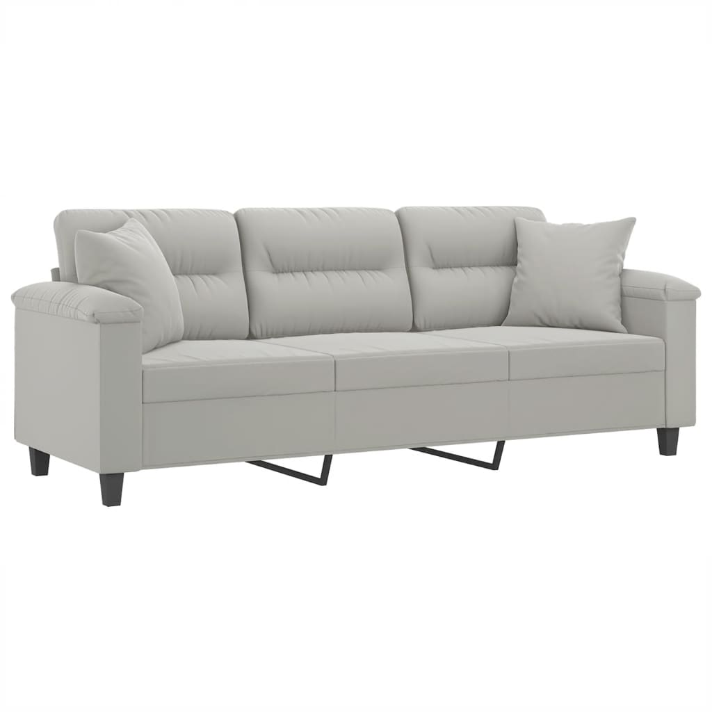 vidaXL Canapea cu 3 locuri și perne, gri deschis, 180 cm, microfibră vidaXL Canapea cu 3 locuri și perne, gri deschis, 180 cm, microfibră
