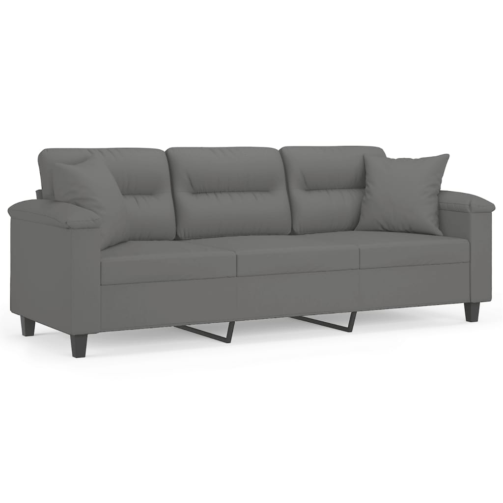 vidaXL Canapea cu 3 locuri și perne, gri închis, 180 cm, microfibră vidaXL Canapea cu 3 locuri și perne, gri închis, 180 cm, microfibră