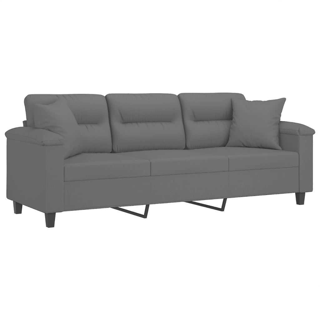 vidaXL Canapea cu 3 locuri și perne, gri închis, 180 cm, microfibră vidaXL Canapea cu 3 locuri și perne, gri închis, 180 cm, microfibră