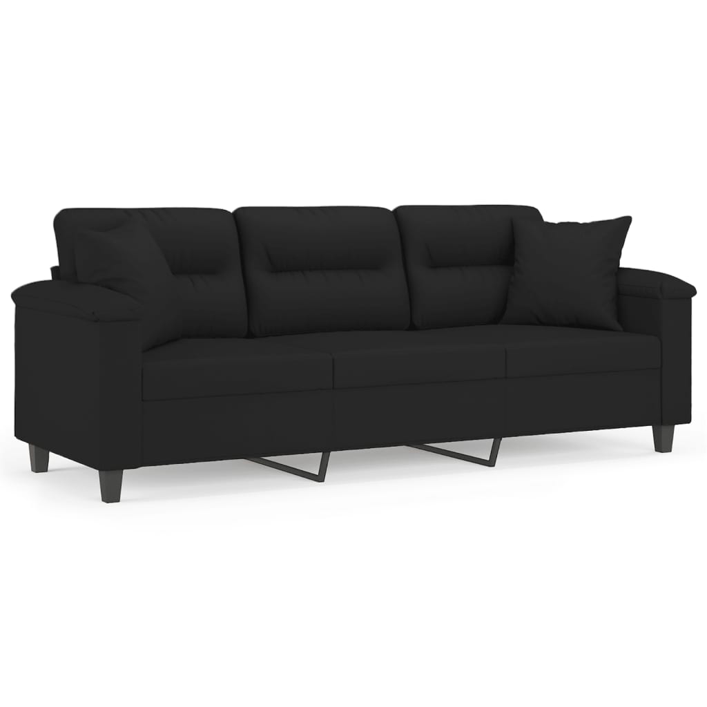 vidaXL Canapea cu 3 locuri și perne, negru, 180 cm, microfibră vidaXL Canapea cu 3 locuri și perne, negru, 180 cm, microfibră