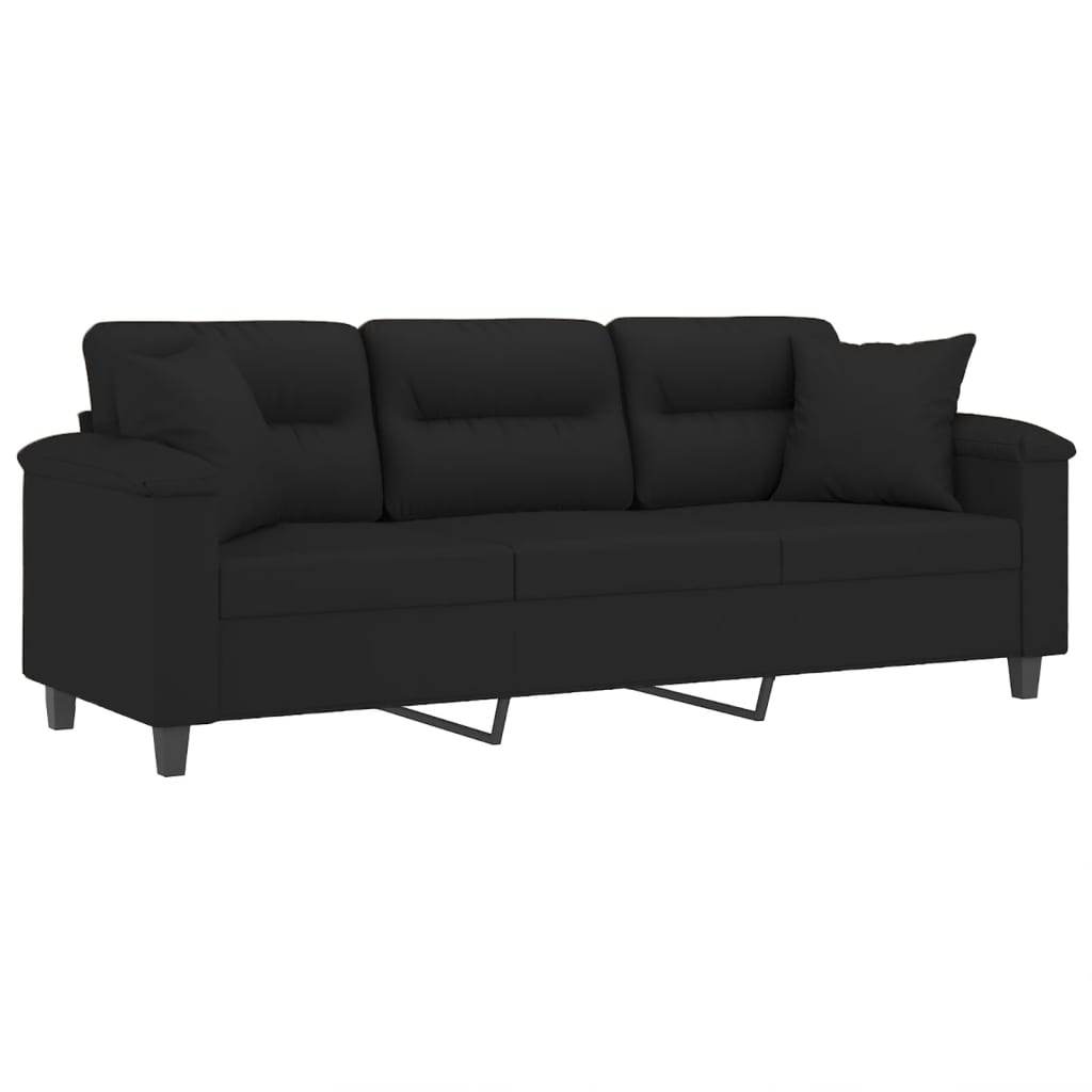 vidaXL Canapea cu 3 locuri și perne, negru, 180 cm, microfibră vidaXL Canapea cu 3 locuri și perne, negru, 180 cm, microfibră