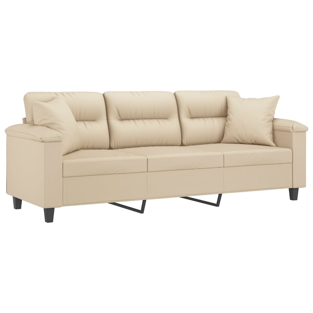 vidaXL Canapea cu 3 locuri și perne, crem, 180 cm, microfibră vidaXL Canapea cu 3 locuri și perne, crem, 180 cm, microfibră