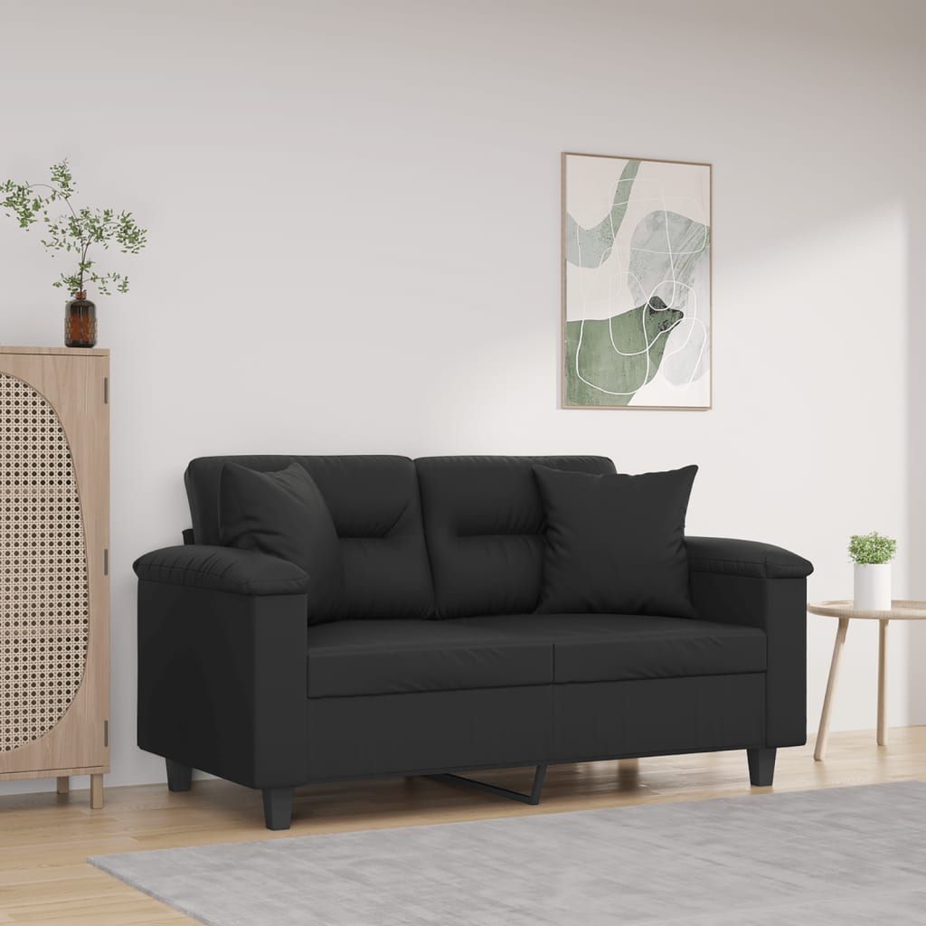 vidaXL Canapea cu 2 locuri cu pernuțe, negru, 120 cm, piele ecologică vidaXL Canapea cu 2 locuri cu pernuțe, negru, 120 cm, piele ecologică