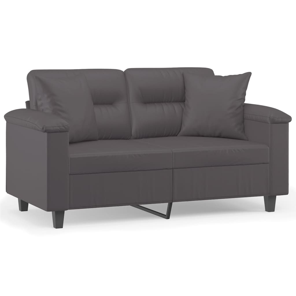 vidaXL Canapea cu 2 locuri cu pernuțe, gri, 120 cm, piele ecologică vidaXL Canapea cu 2 locuri cu pernuțe, gri, 120 cm, piele ecologică