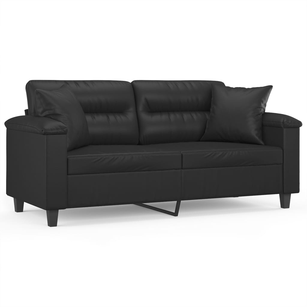 vidaXL Canapea cu 2 locuri cu pernuțe, negru, 140 cm, piele ecologică