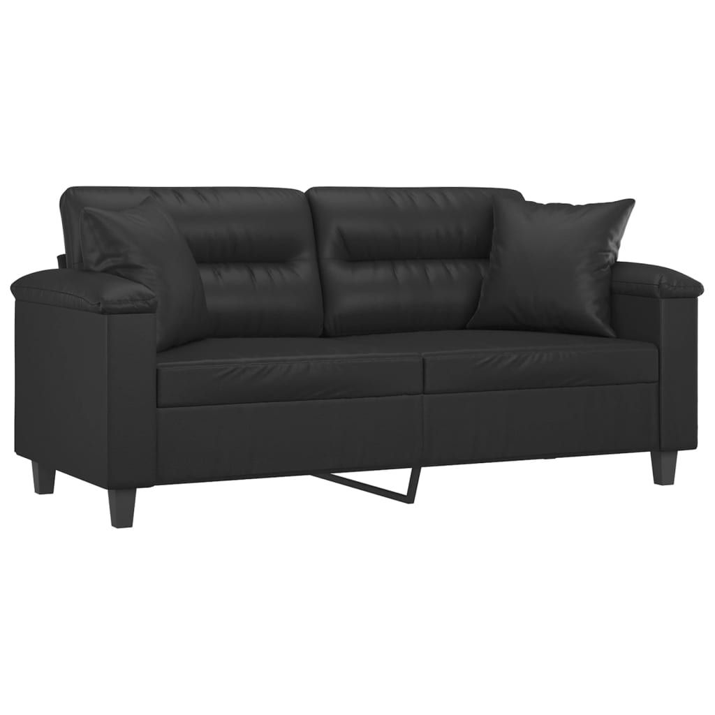 vidaXL Canapea cu 2 locuri cu pernuțe, negru, 140 cm, piele ecologică