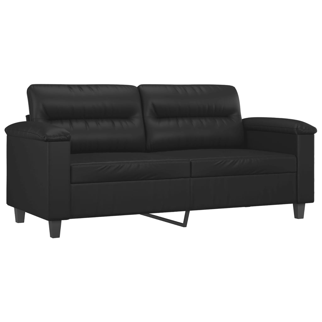 vidaXL Canapea cu 2 locuri cu pernuțe, negru, 140 cm, piele ecologică