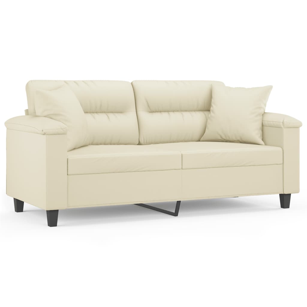 vidaXL Canapea cu 2 locuri cu pernuțe, crem, 140 cm, piele ecologică vidaXL Canapea cu 2 locuri cu pernuțe, crem, 140 cm, piele ecologică