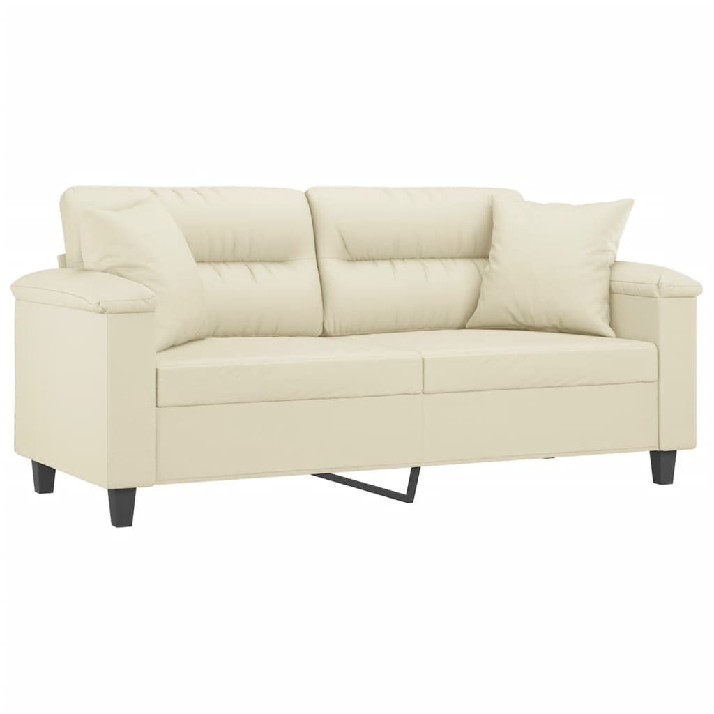vidaXL Canapea cu 2 locuri cu pernuțe, crem, 140 cm, piele ecologică vidaXL Canapea cu 2 locuri cu pernuțe, crem, 140 cm, piele ecologică