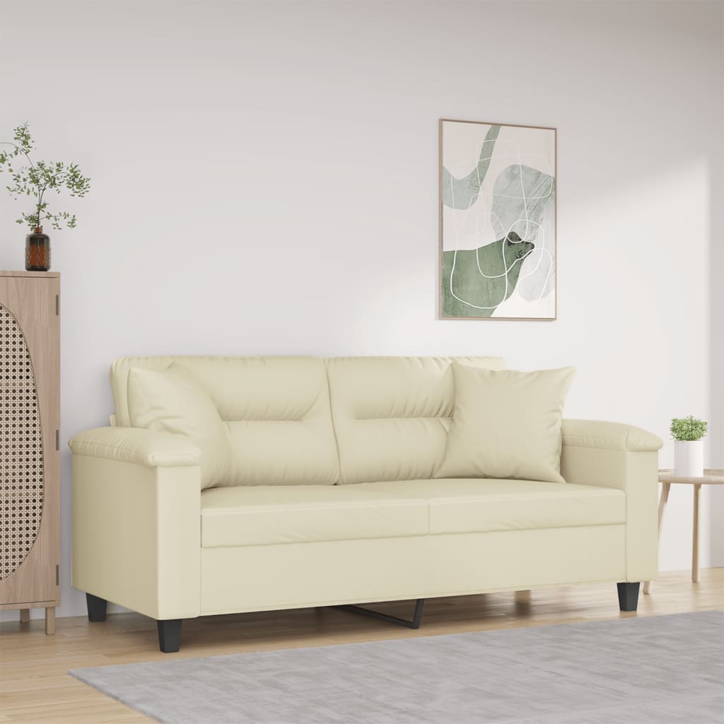 vidaXL Canapea cu 2 locuri cu pernuțe, crem, 140 cm, piele ecologică vidaXL Canapea cu 2 locuri cu pernuțe, crem, 140 cm, piele ecologică