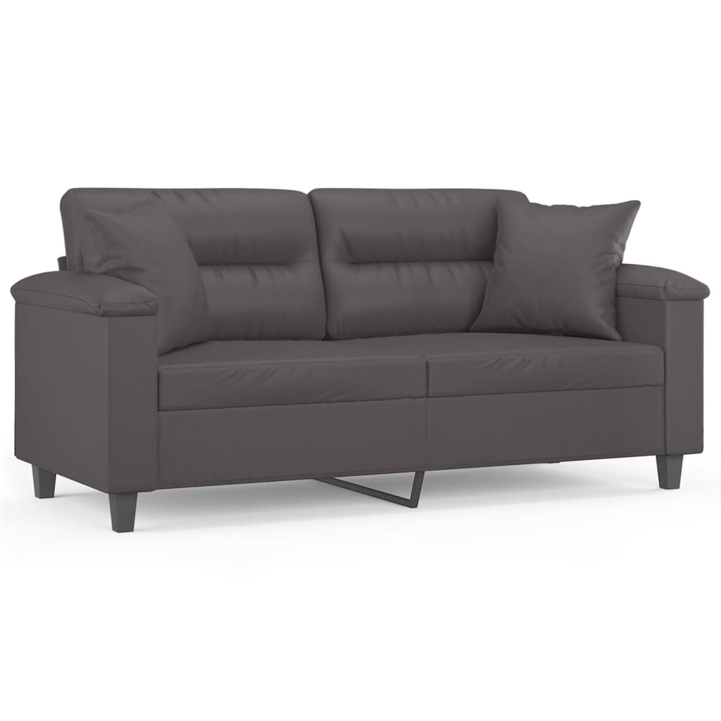 vidaXL Canapea cu 2 locuri cu pernuțe, gri, 140 cm, piele ecologică