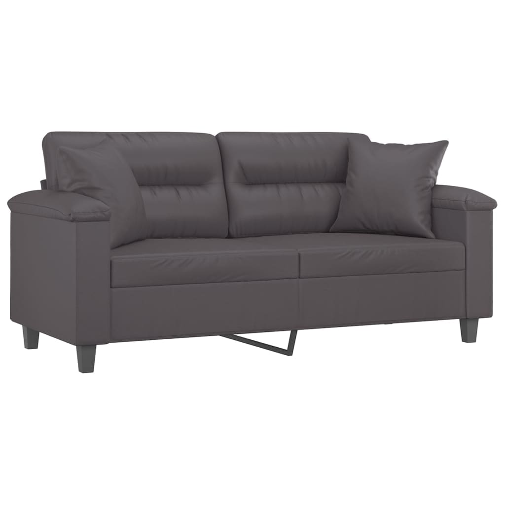 vidaXL Canapea cu 2 locuri cu pernuțe, gri, 140 cm, piele ecologică