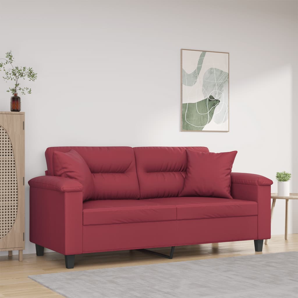 vidaXL Canapea cu 2 locuri cu pernuțe, roșu vin 140 cm piele ecologică vidaXL Canapea cu 2 locuri cu pernuțe, roșu vin 140 cm piele ecologică