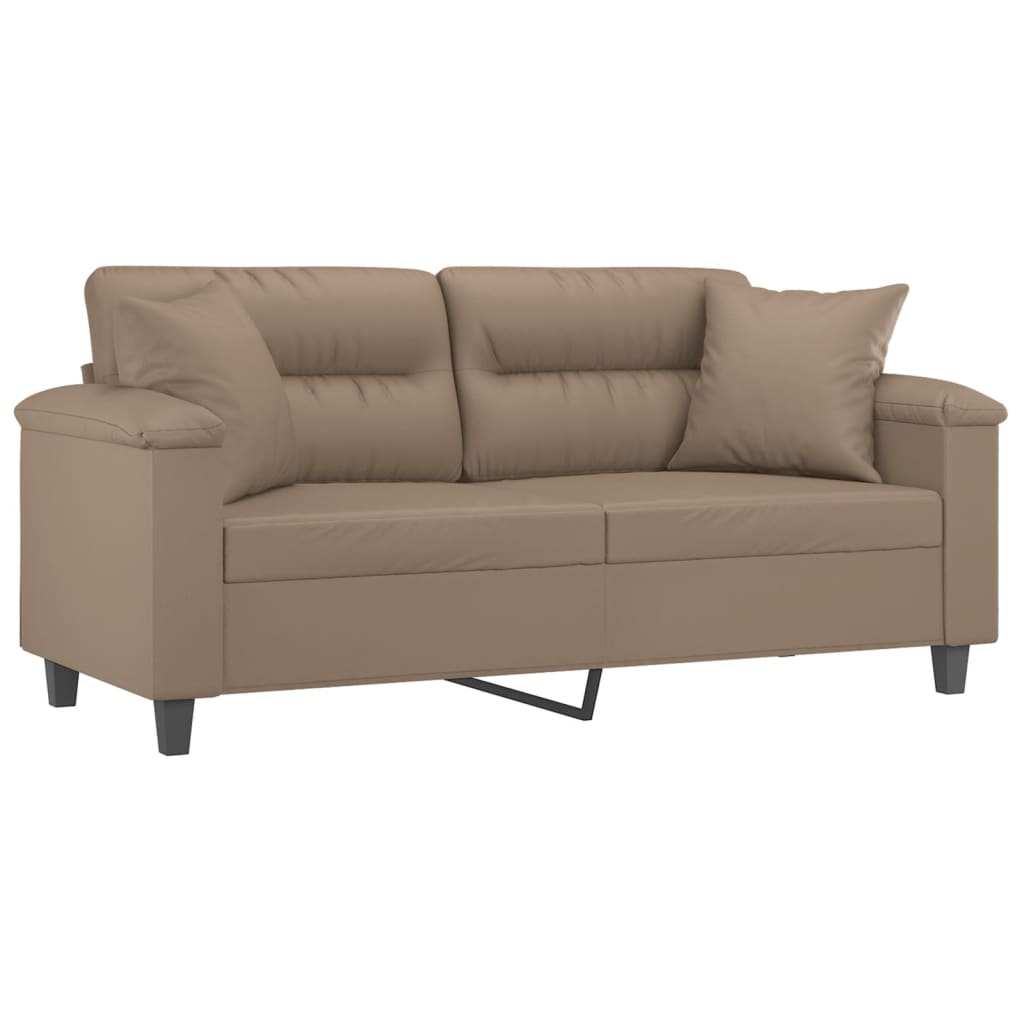 vidaXL Canapea cu 2 locuri cu pernuțe, cappuccino, 140 cm, piele eco. vidaXL Canapea cu 2 locuri cu pernuțe, cappuccino, 140 cm, piele eco.