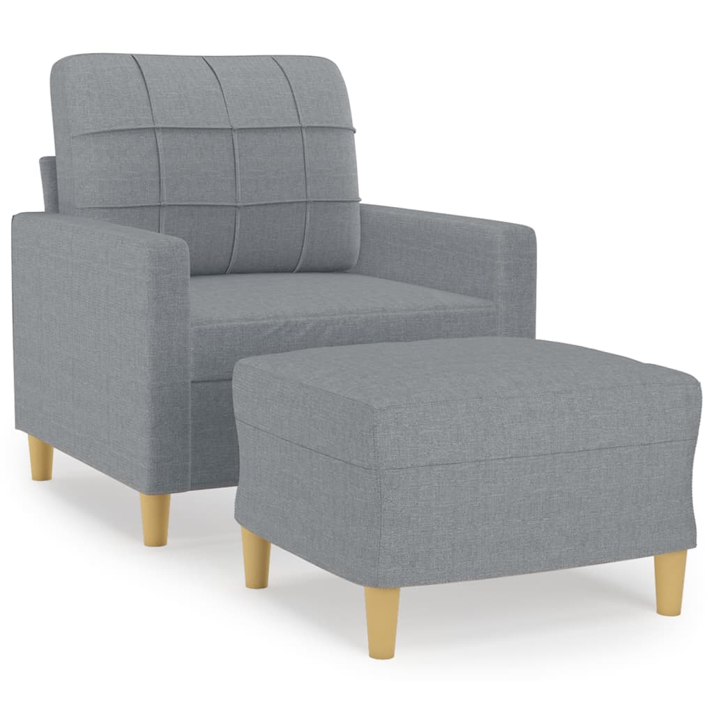 vidaXL Fotoliu canapea cu taburet, gri deschis, 60 cm, textil