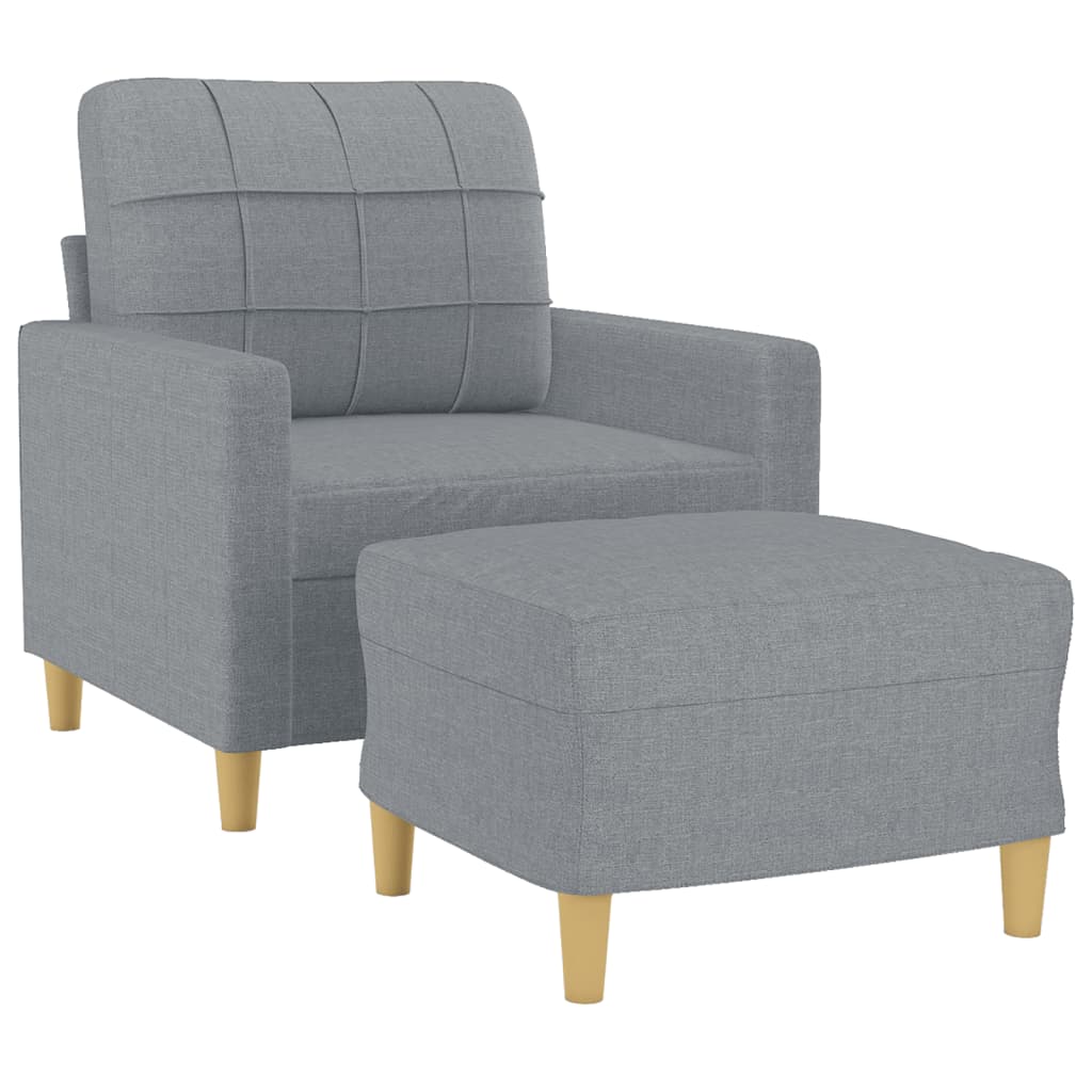vidaXL Fotoliu canapea cu taburet, gri deschis, 60 cm, textil