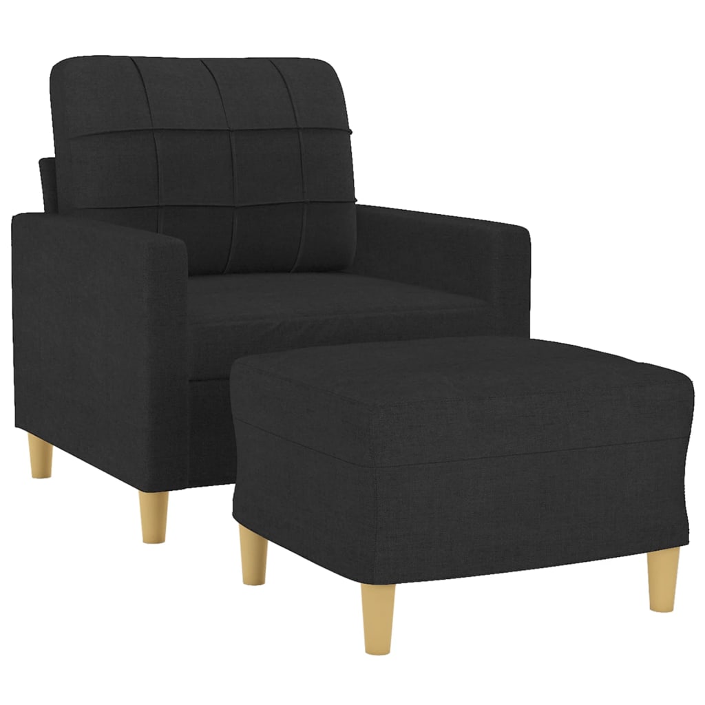 vidaXL Fotoliu canapea cu taburet, negru, 60 cm, material textil
