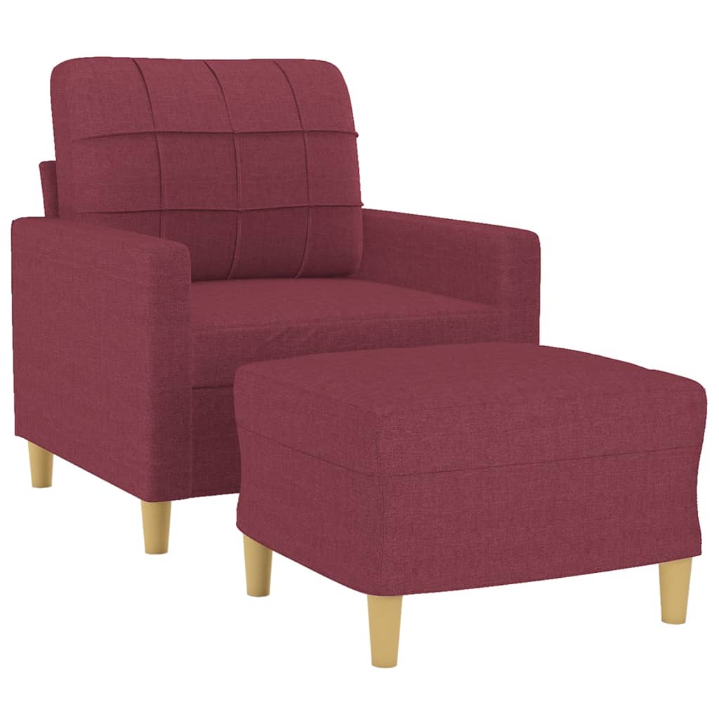 vidaXL Fotoliu canapea cu taburet, roșu vin, 60 cm, material textil