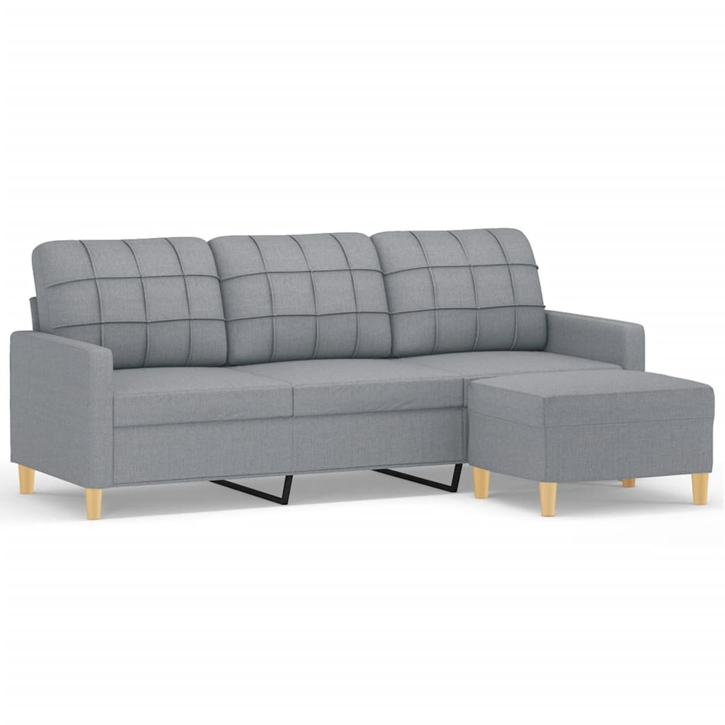 vidaXL Canapea cu 3 locuri și taburet, gri deschis, 180 cm, textil vidaXL Canapea cu 3 locuri și taburet, gri deschis, 180 cm, textil