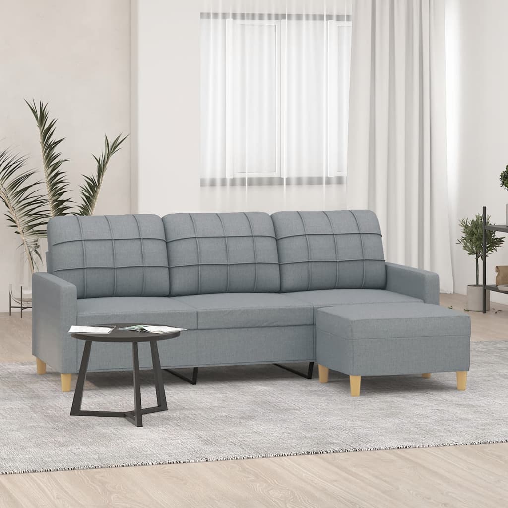 vidaXL Canapea cu 3 locuri și taburet, gri deschis, 180 cm, textil vidaXL Canapea cu 3 locuri și taburet, gri deschis, 180 cm, textil