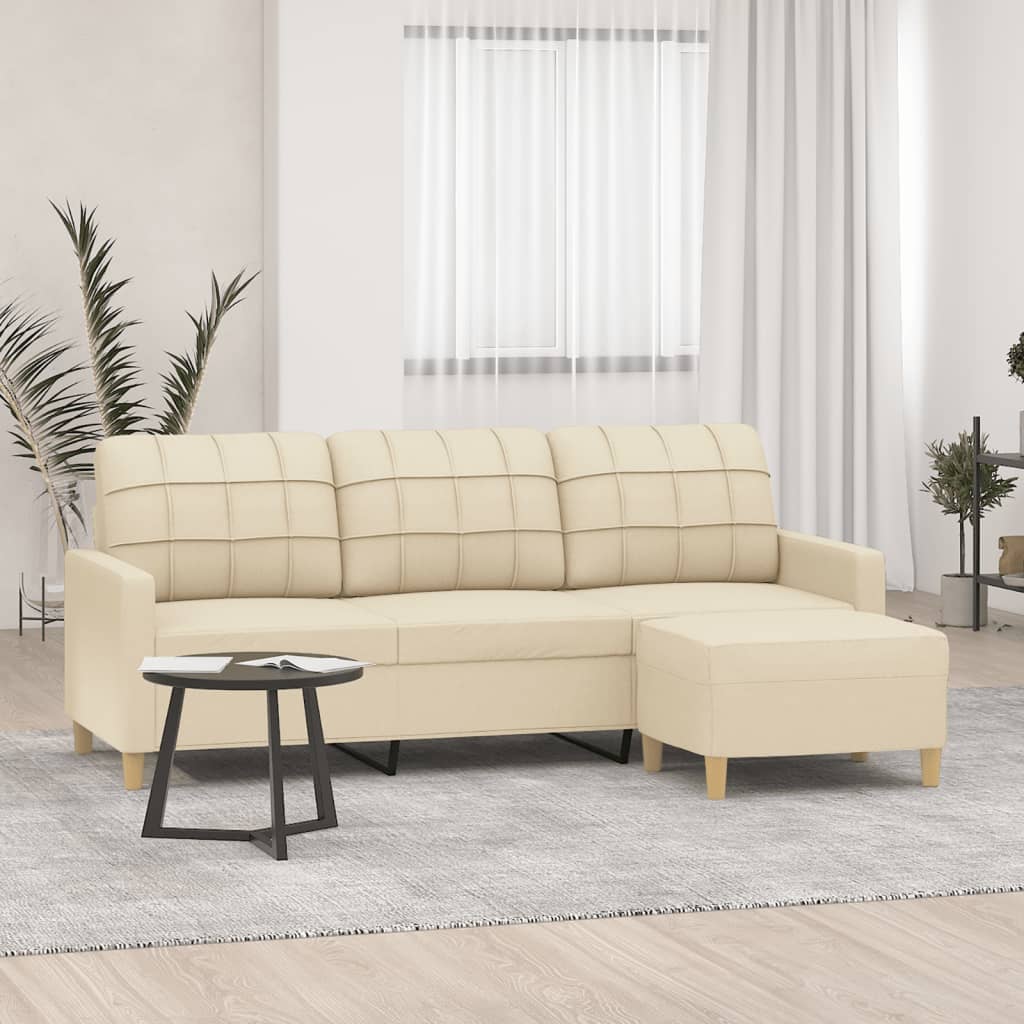 vidaXL Canapea cu 3 locuri cu taburet, crem, 180 cm, material textil vidaXL Canapea cu 3 locuri cu taburet, crem, 180 cm, material textil