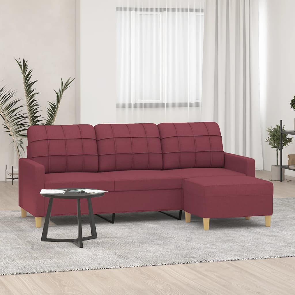 vidaXL Canapea cu 3 locuri și taburet, roșu vin, 180 cm, textil vidaXL Canapea cu 3 locuri și taburet, roșu vin, 180 cm, textil