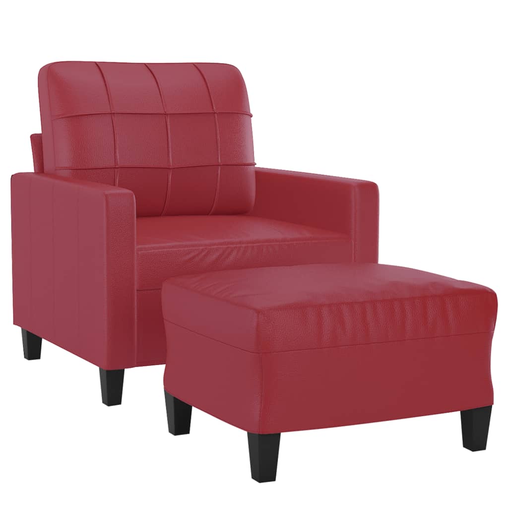 vidaXL Fotoliu canapea cu taburet, roșu vin, 60 cm, piele ecologică
