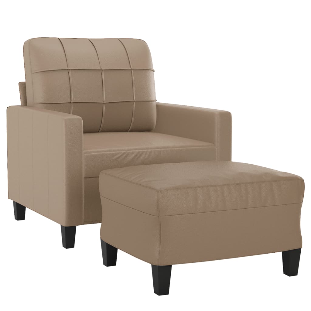 vidaXL Fotoliu canapea cu taburet, cappuccino, 60 cm, piele ecologică