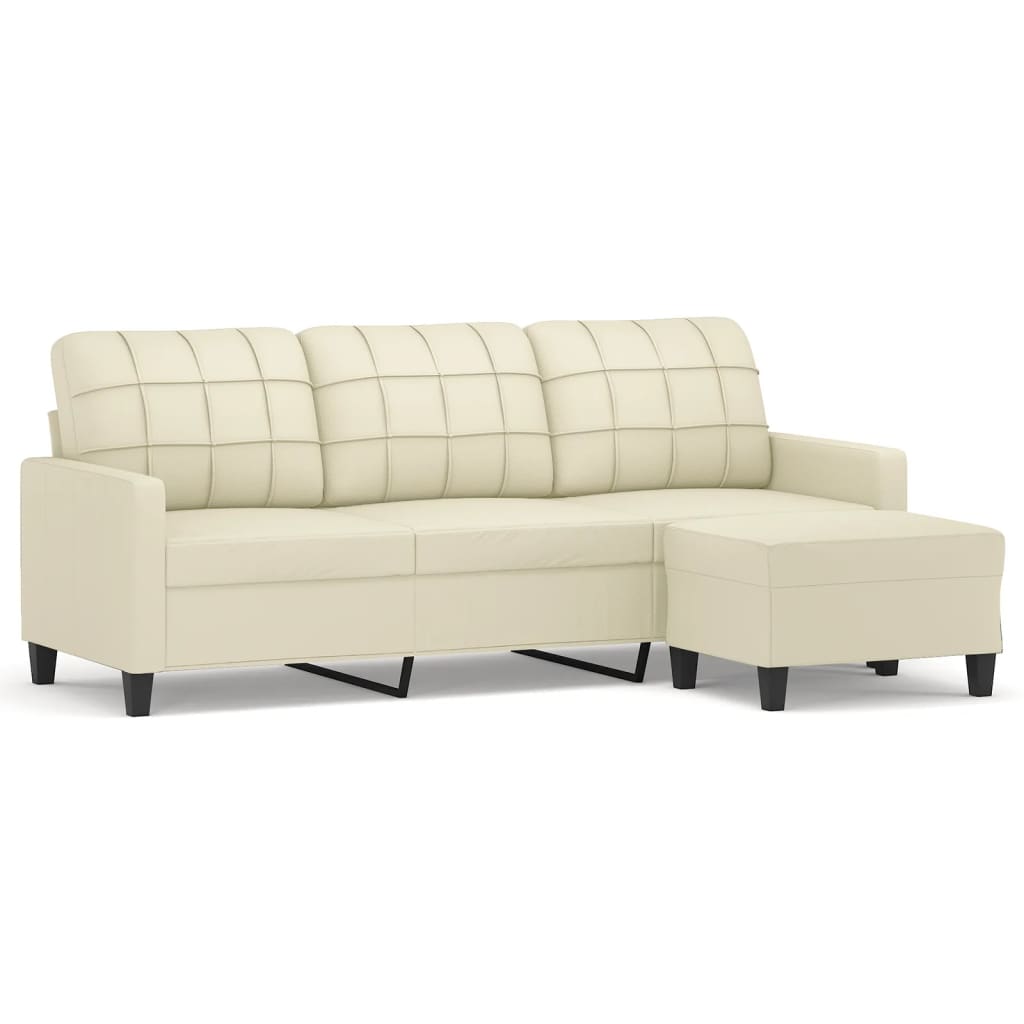 vidaXL Canapea cu 3 locuri și taburet, crem, 180 cm, piele ecologică vidaXL Canapea cu 3 locuri și taburet, crem, 180 cm, piele ecologică
