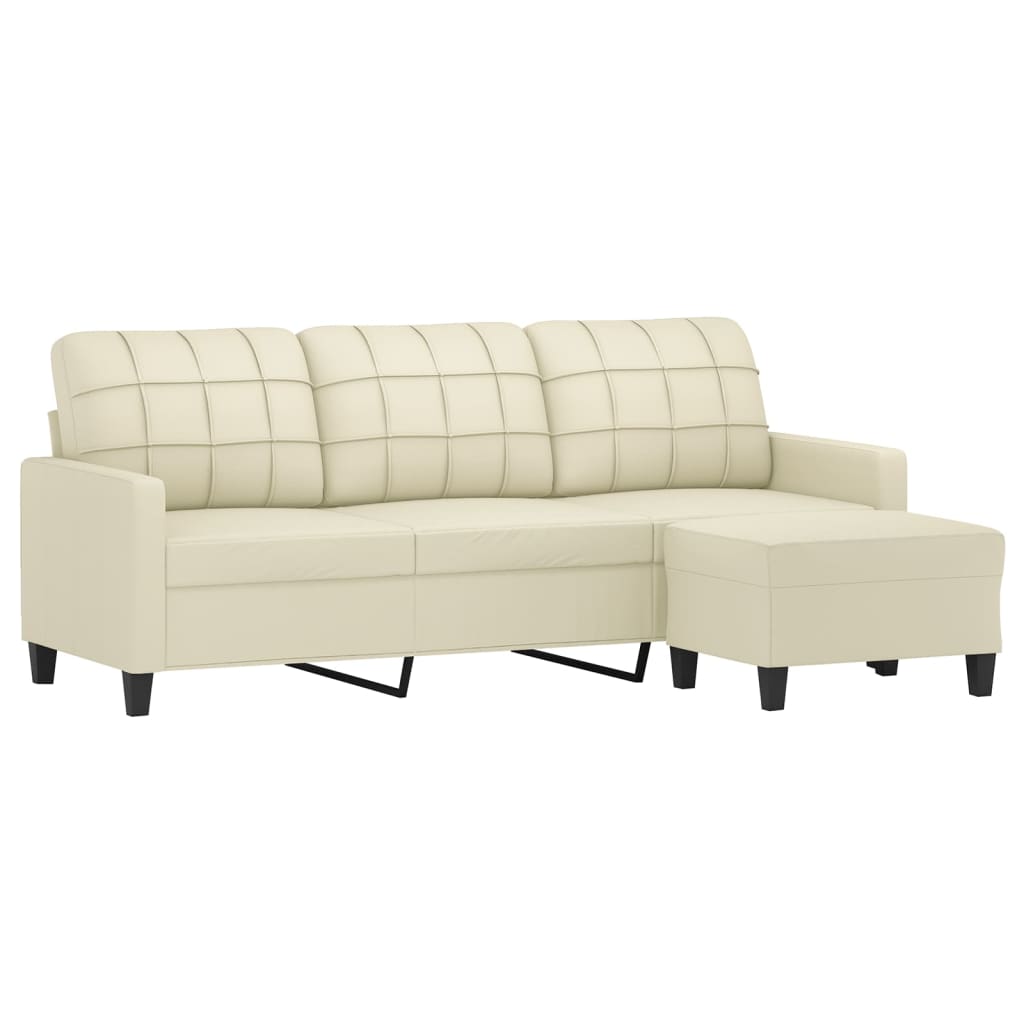 vidaXL Canapea cu 3 locuri și taburet, crem, 180 cm, piele ecologică vidaXL Canapea cu 3 locuri și taburet, crem, 180 cm, piele ecologică