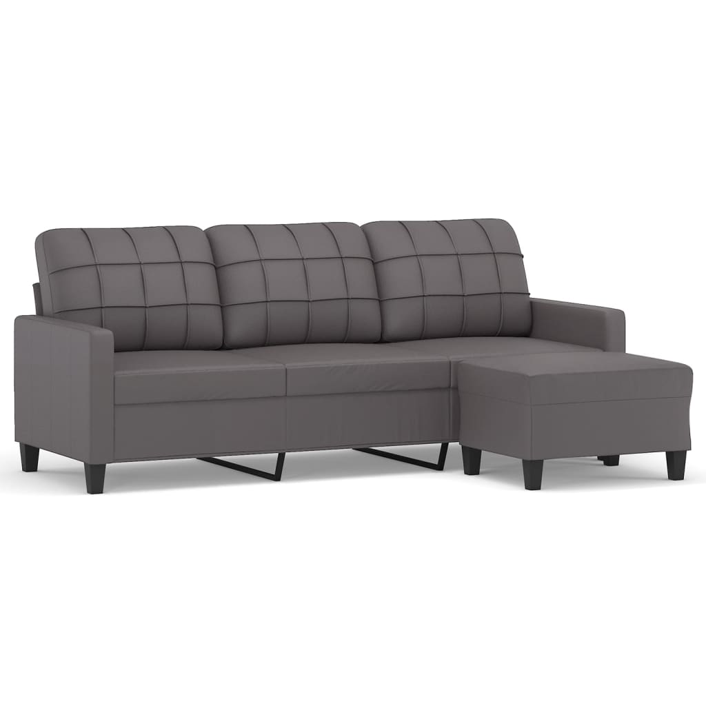 vidaXL Canapea cu 3 locuri și taburet, gri, 180 cm, piele ecologică vidaXL Canapea cu 3 locuri și taburet, gri, 180 cm, piele ecologică