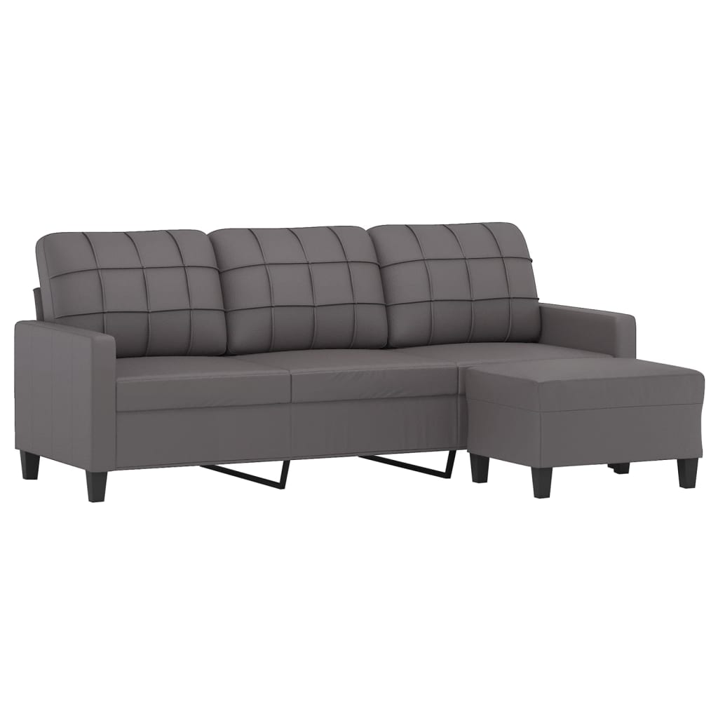 vidaXL Canapea cu 3 locuri și taburet, gri, 180 cm, piele ecologică vidaXL Canapea cu 3 locuri și taburet, gri, 180 cm, piele ecologică